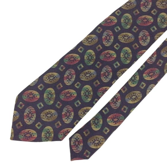 Barneys New York Silk Tie Navy Blue Abstract Oval Pattern Made In Italy - Picture 4 of 4